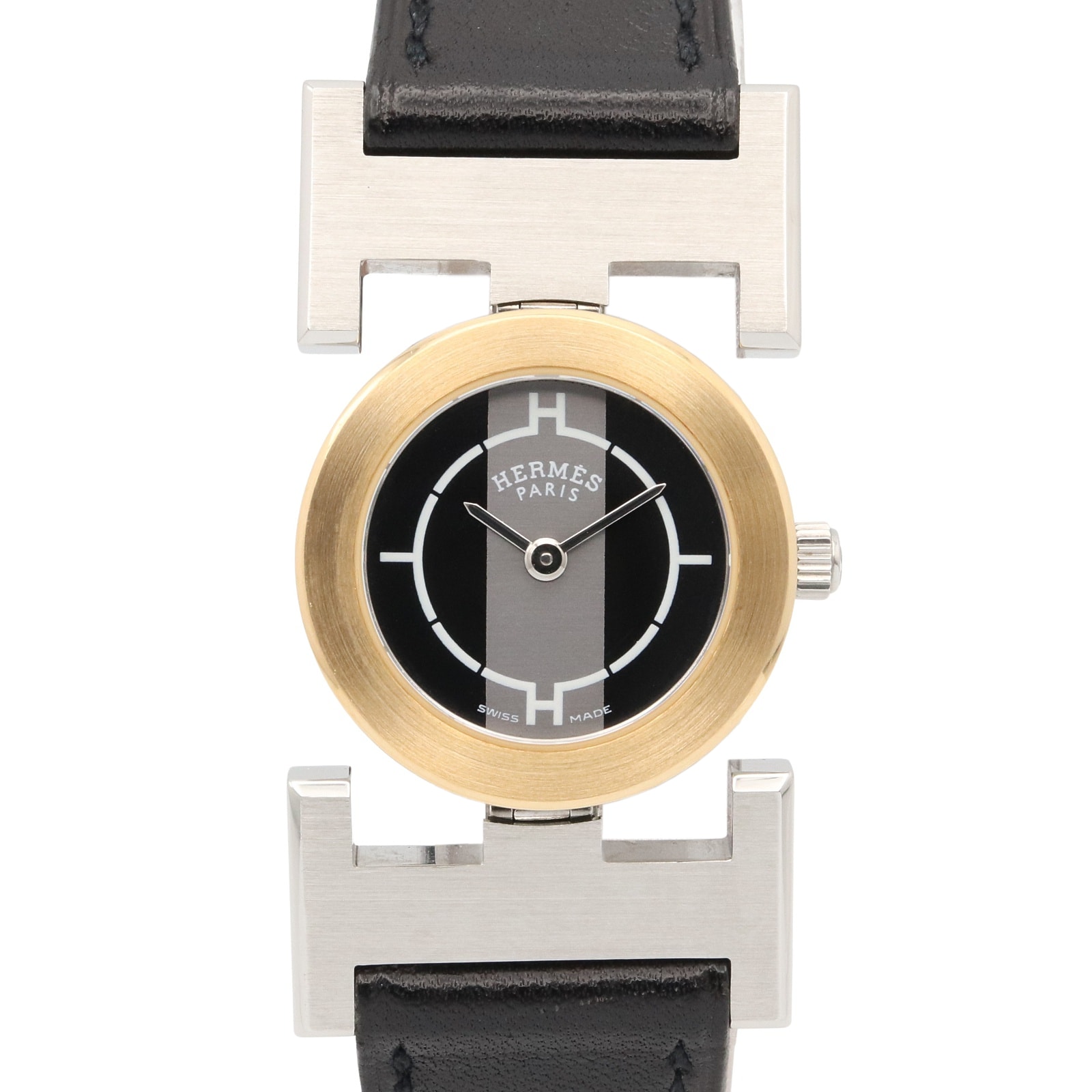 エルメス HERMES パプリカ 腕時計 時計 GP(ゴールドメッキ) ステンレススチール レザー レディース ブラック系 PA1.220 【中古】