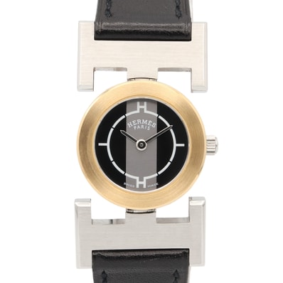 エルメス HERMES パプリカ 腕時計 時計 GP(ゴールドメッキ) ステンレススチール レザー レディース ブラック系 PA1.220 【中古】