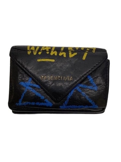 BALENCIAGA Graffiti Papier Mini Wallet "Black"