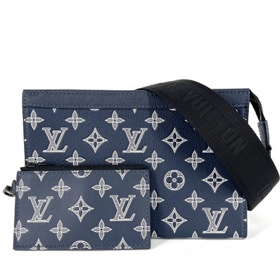 LOUIS VUITTON ルイヴィトン ショルダーバッグ モノグラムシャドウ ガストン・ウェアラブル ウォレット クラッチバッグ 2WAY 肩掛け 斜め掛け M83384 ネイビー 紺 ブラック金具 メンズ【中古品】