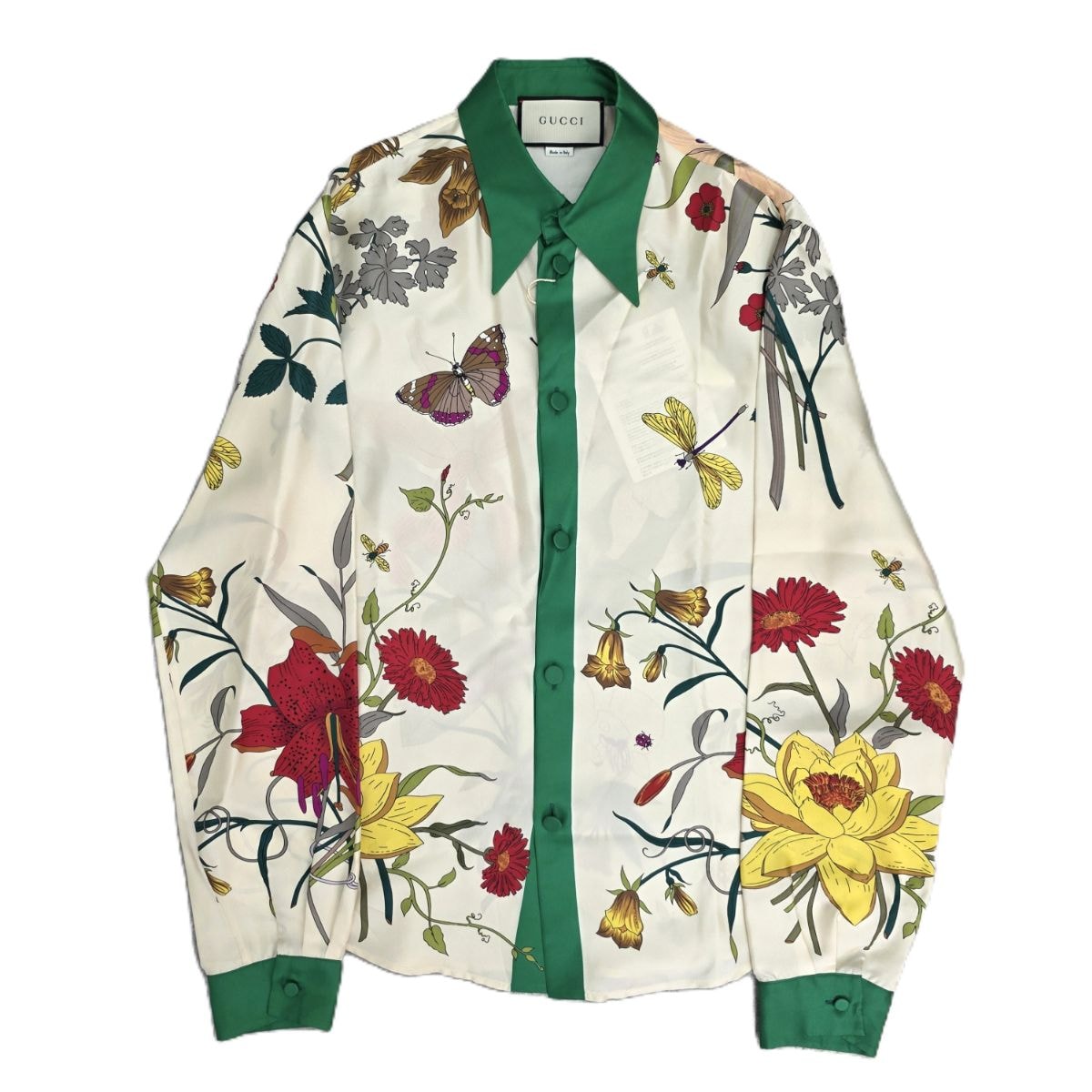 GUCCI グッチ ボタニカル シャツ ブラウス 長袖シャツ 543407 42 シルク グリーン  レディース【中古】