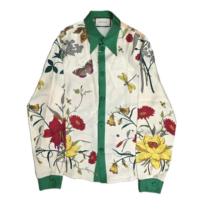 GUCCI グッチ ボタニカル シャツ ブラウス 長袖シャツ 543407 42 シルク グリーン レディース【中古】