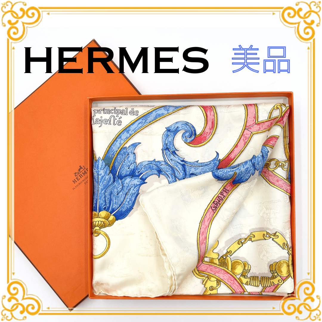 ✨️美品✨️ エルメス カレ90 帝王学 スカーフ レディース ホワイト シルク