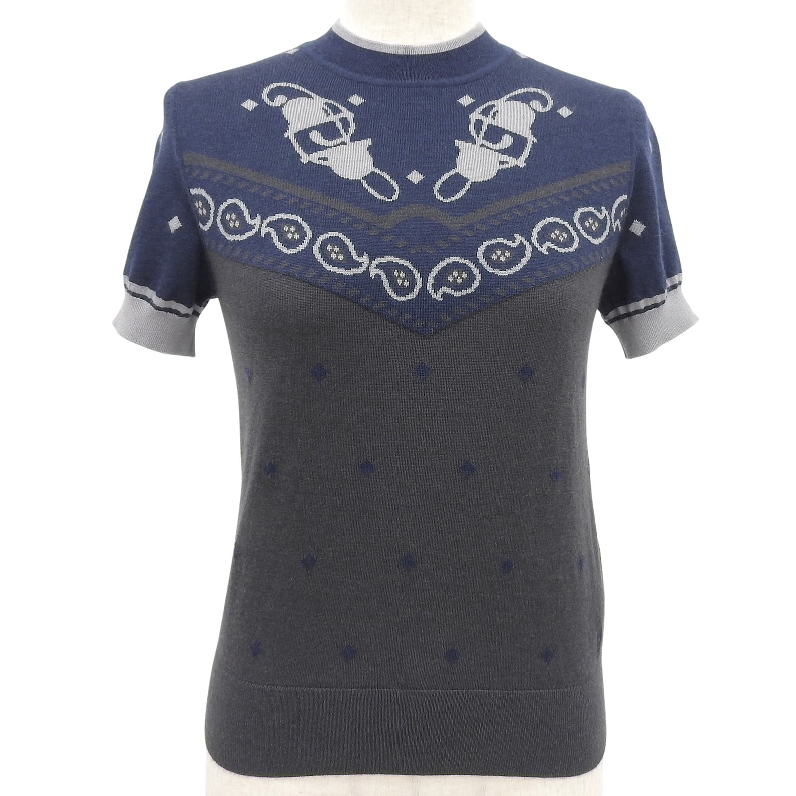 未使用品 エルメス ニット 宮廷の馬具 ネイビー グレー レディース 36