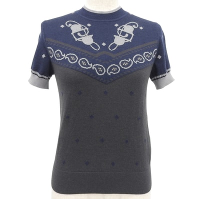 未使用品 エルメス ニット 宮廷の馬具 ネイビー グレー レディース 36