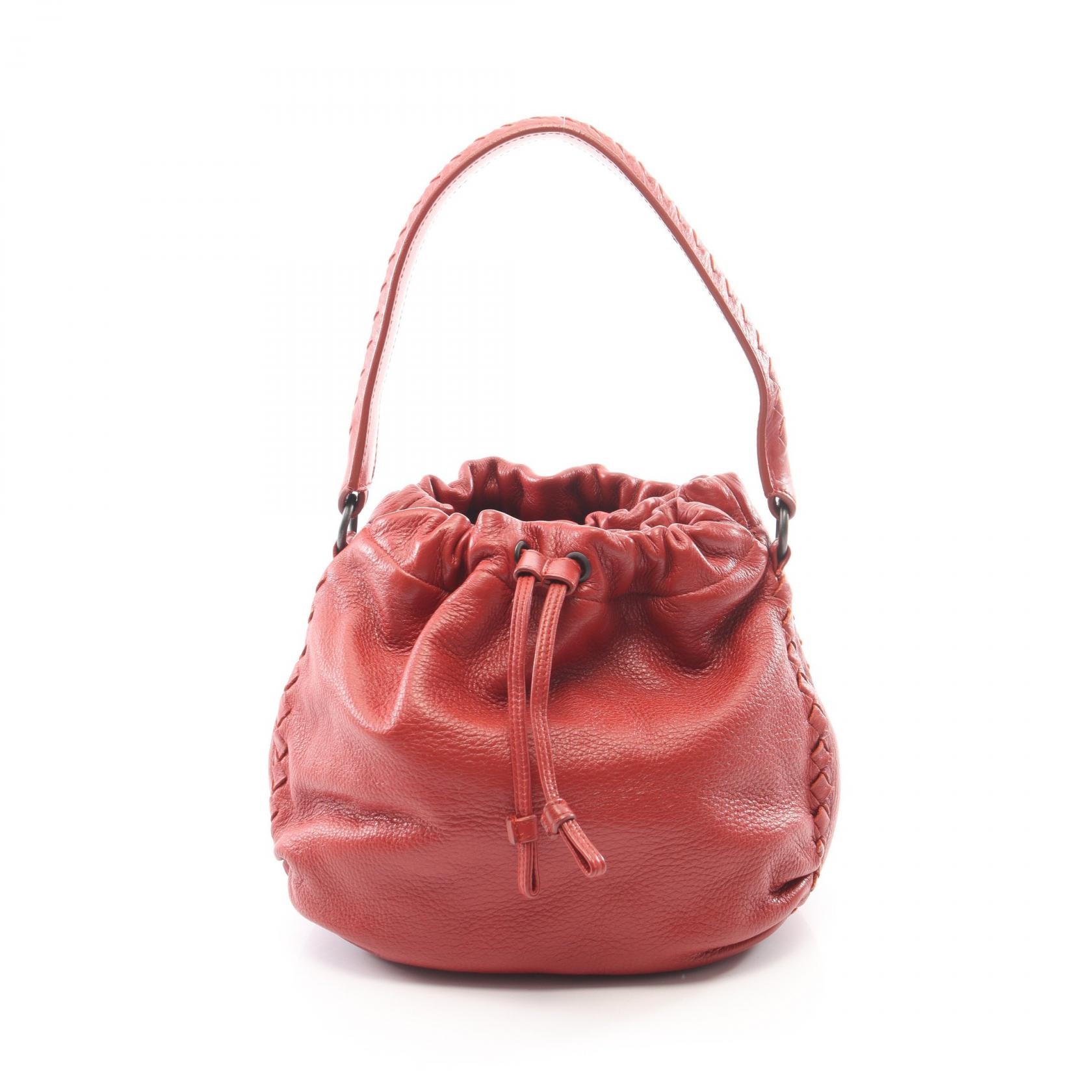 ボッテガヴェネタ BOTTEGA VENETA イントレチャート 巾着 ハンドバッグ バッグ レザー レディース レッド系 【中古】