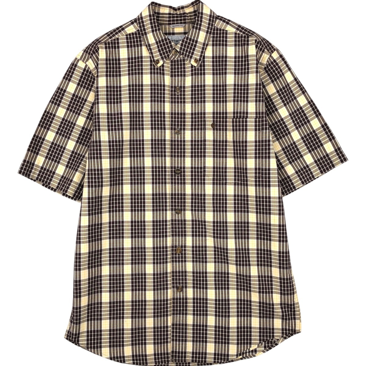 古着 カーハート Carhartt RELAXED FIT チェック柄 ボタンダウン 半袖 ワークシャツ メンズM相当/eaa655315