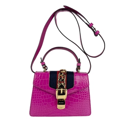 グッチ GUCCI ハンドバッグ ショルダーバッグ シルヴィ レザー マゼンタ レディース 495241【中古】 z6775