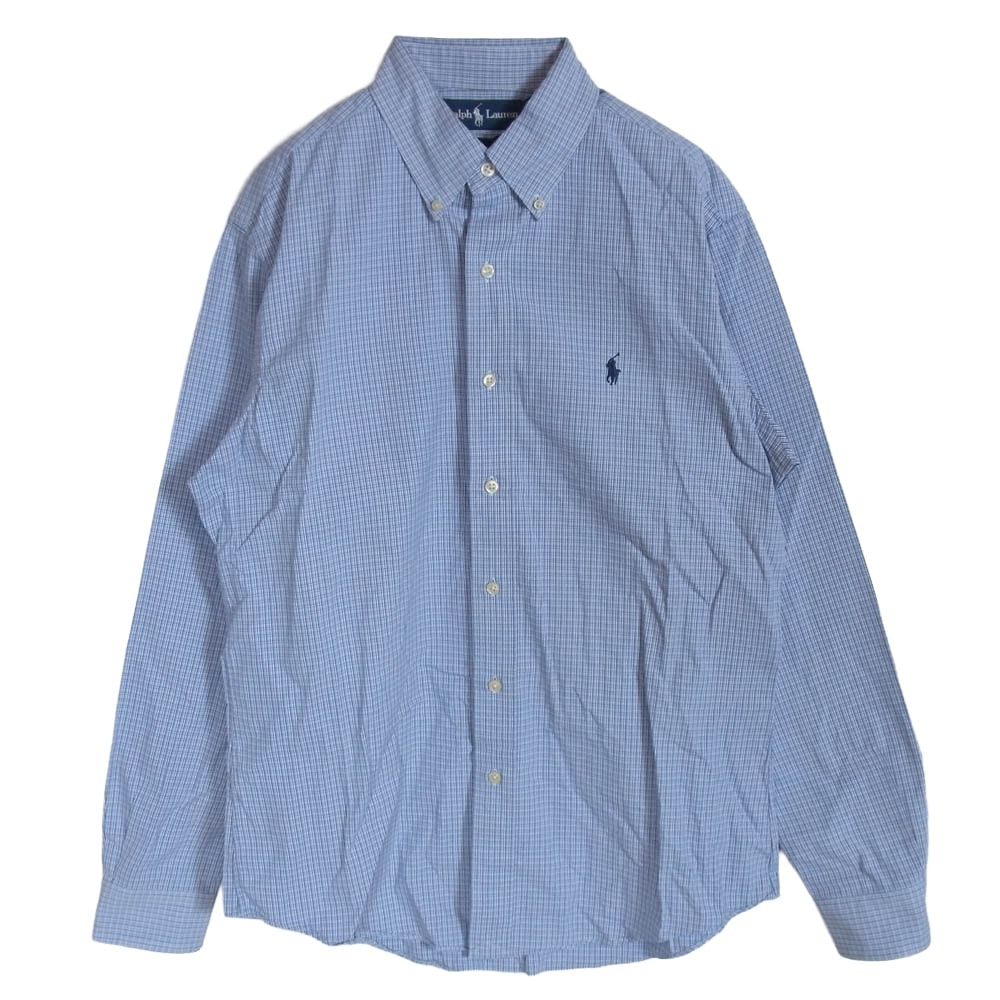 RALPH LAUREN ラルフローレン 長袖シャツ CUSTOM FIT チェック BD 長袖 シャツ ライトブルー系 M【中古】