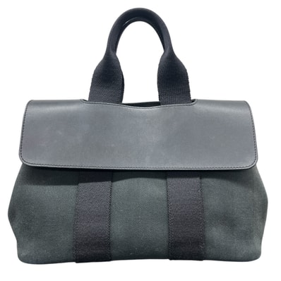 HERMES エルメス ヴァルパライソPM ハンドバッグ トワルシェブロン ヴォースイフト キャンバス レザー ブラック シルバー トートバッグ セリエ Bランク 中古 鑑定済 エルメスバッグ