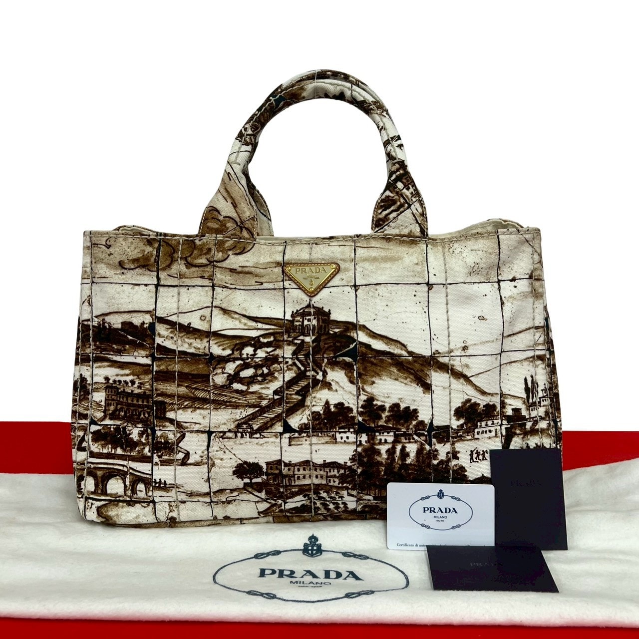 PRADA プラダ カナパ 三角ロゴ 金具 キャンバス トートバッグ ブラウン
 52405