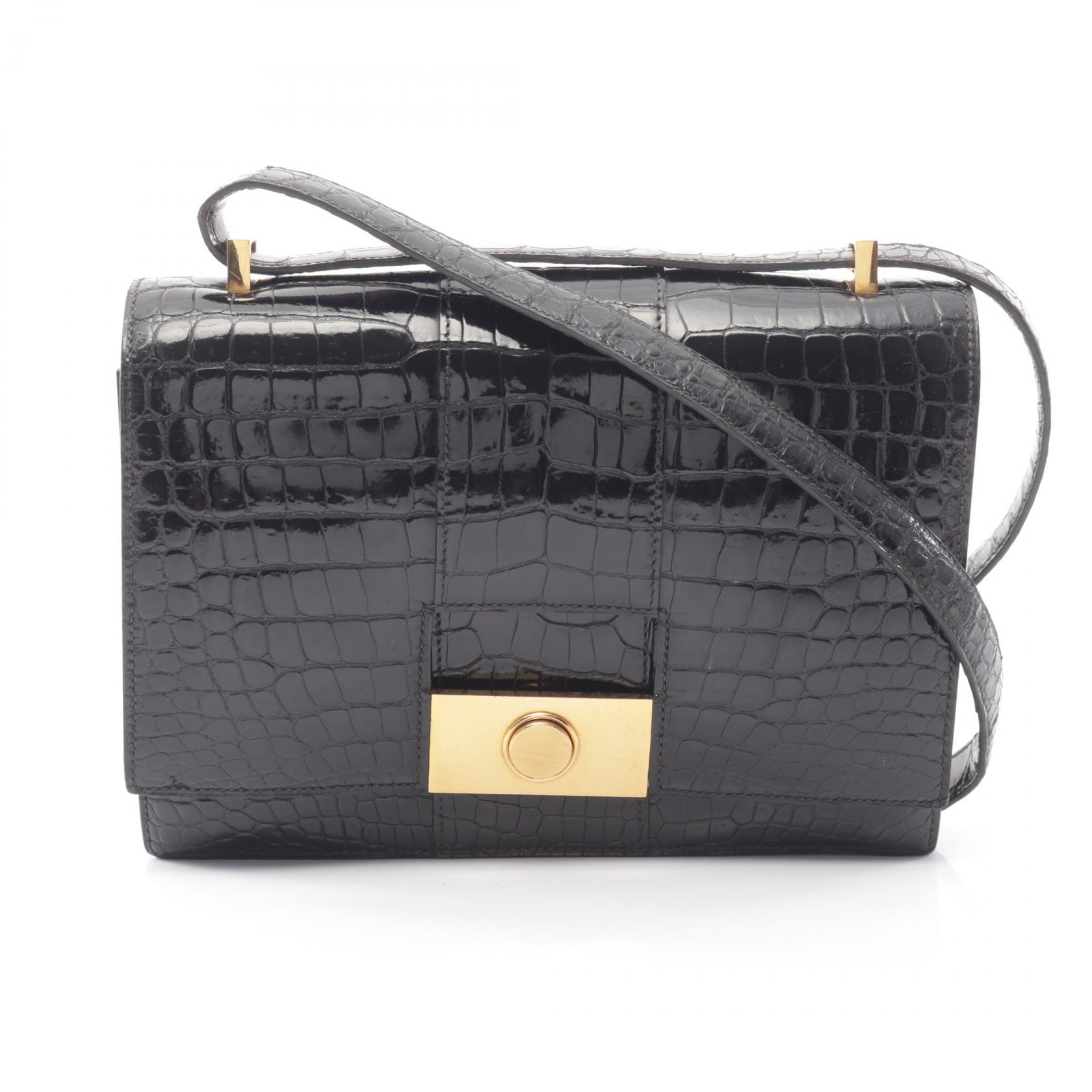エルメス HERMES ヴィンテージ ショルダーバッグ バッグ エキゾチックレザー レディース ブラック系 【中古】