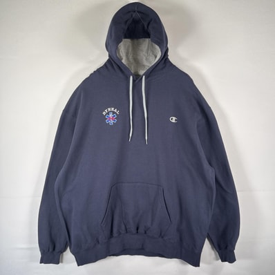 古着 チャンピオン Champion パーカー スウェット 大きいサイズ バックプリント フーディ RYNEAL EMSロゴ刺繍 3XL ネイビー メンズ