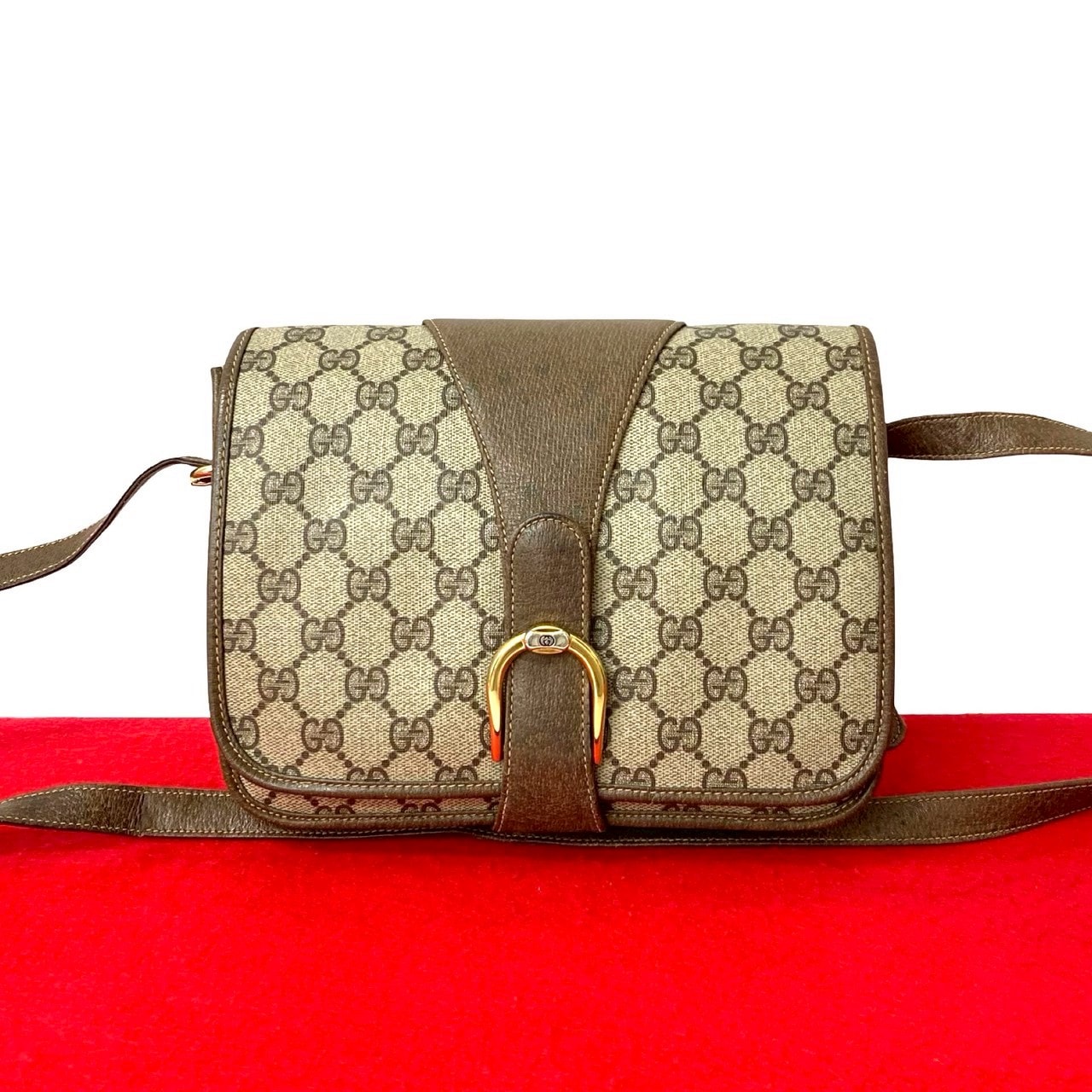 GUCCI グッチ GG ロゴ 金具 レザー PVC ショルダーバッグ ブラウン
 128-5