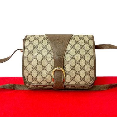 GUCCI グッチ GG ロゴ 金具 レザー PVC ショルダーバッグ ブラウン
128-5