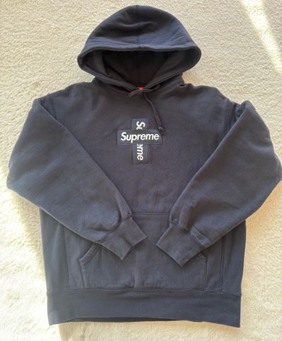 Supreme Cross Box Logo Hooded Sweatshirt "Navy"