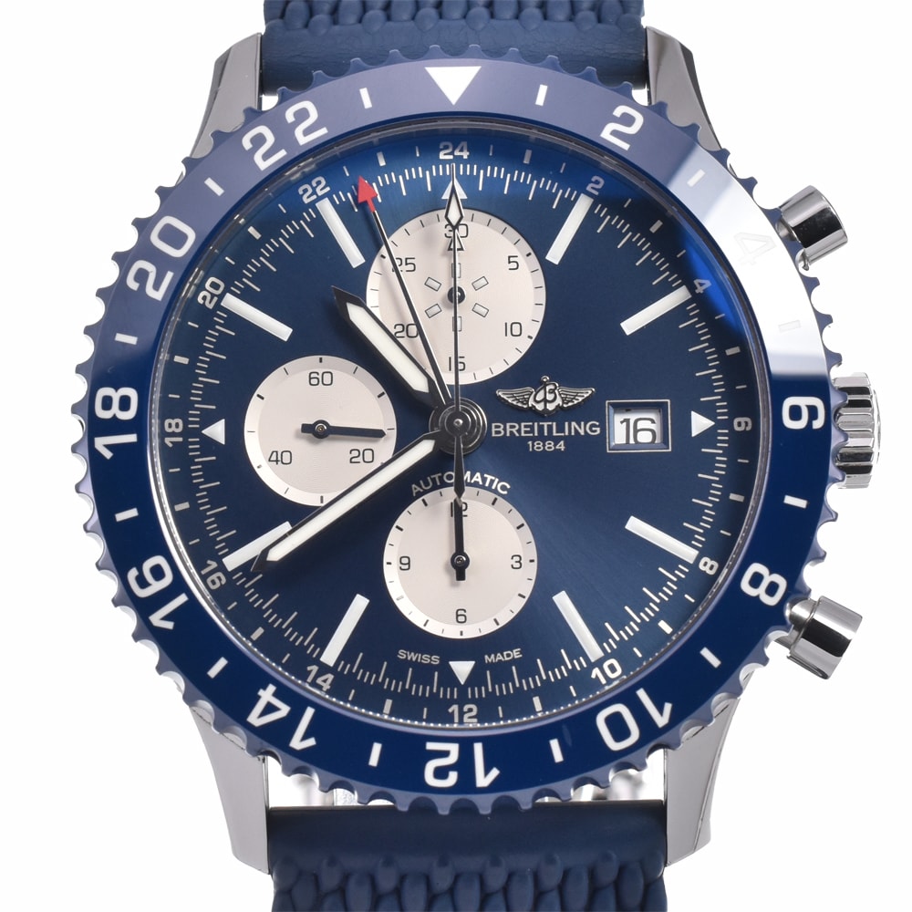 値下 ブライトリング BREITLING Y24310 クロノライナー クロノグラフ ブルー 自動巻き メンズ 美品 箱・保証書付き 腕時計 J#148094