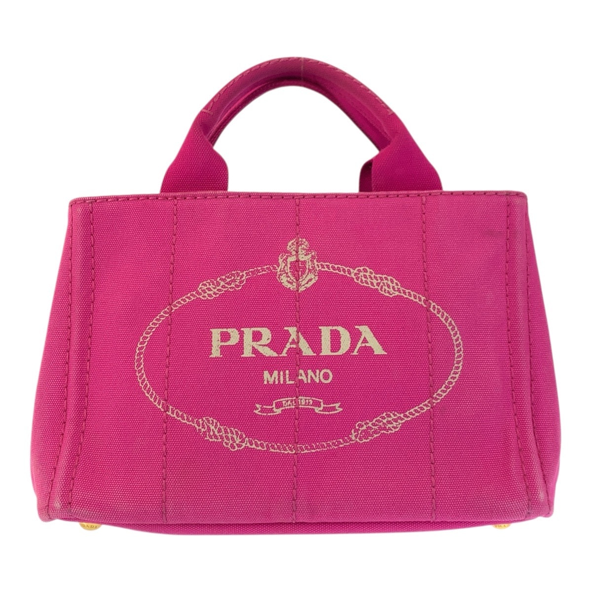 PRADA プラダ カナパ 三角ロゴプレート ピンク ゴールド金具 キャンバス ハンドバッグ トートバッグ 601582 【中古】