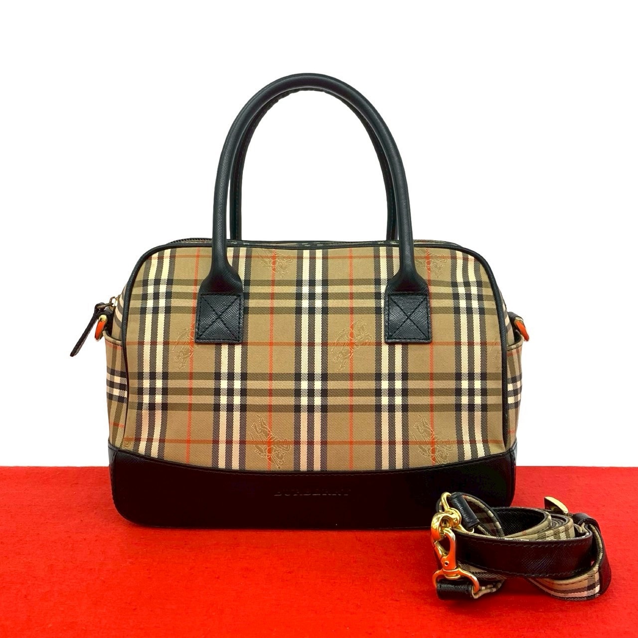 BURBERRY バーバリー ノバチェック 柄 キャンバス レザー ショルダーバッグ ベージュ
 39805