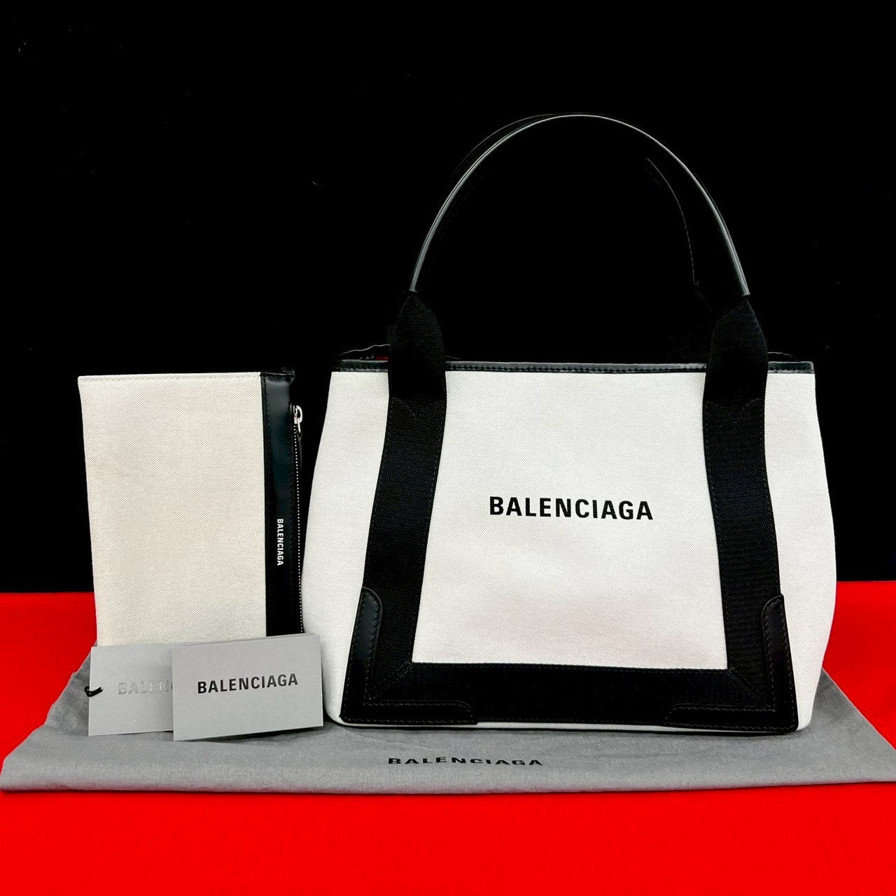BALENCIAGA バレンシアガ ネイビーカバス キャンバス レザー トートバッグ ホワイト
 46034
