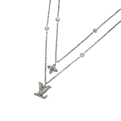 LOUIS VUITTON ルイヴィトン ネックレス チェーンモノグラム アクセサリー アジャスター付き ラインストーン M02515 シルバー メンズ 約12.8g 美品【中古品】