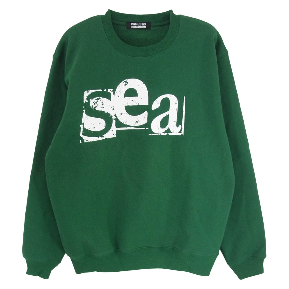 WIND AND SEA ウィンダンシー スウェット ×GOD SELECTION XXX ゴッド セレクション ロゴプリント クルーネック スウェット グリーン系 S【中古】