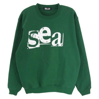 WIND AND SEA ウィンダンシー スウェット ×GOD SELECTION XXX ゴッド セレクション ロゴプリント クルーネック スウェット グリーン系 S【中古】