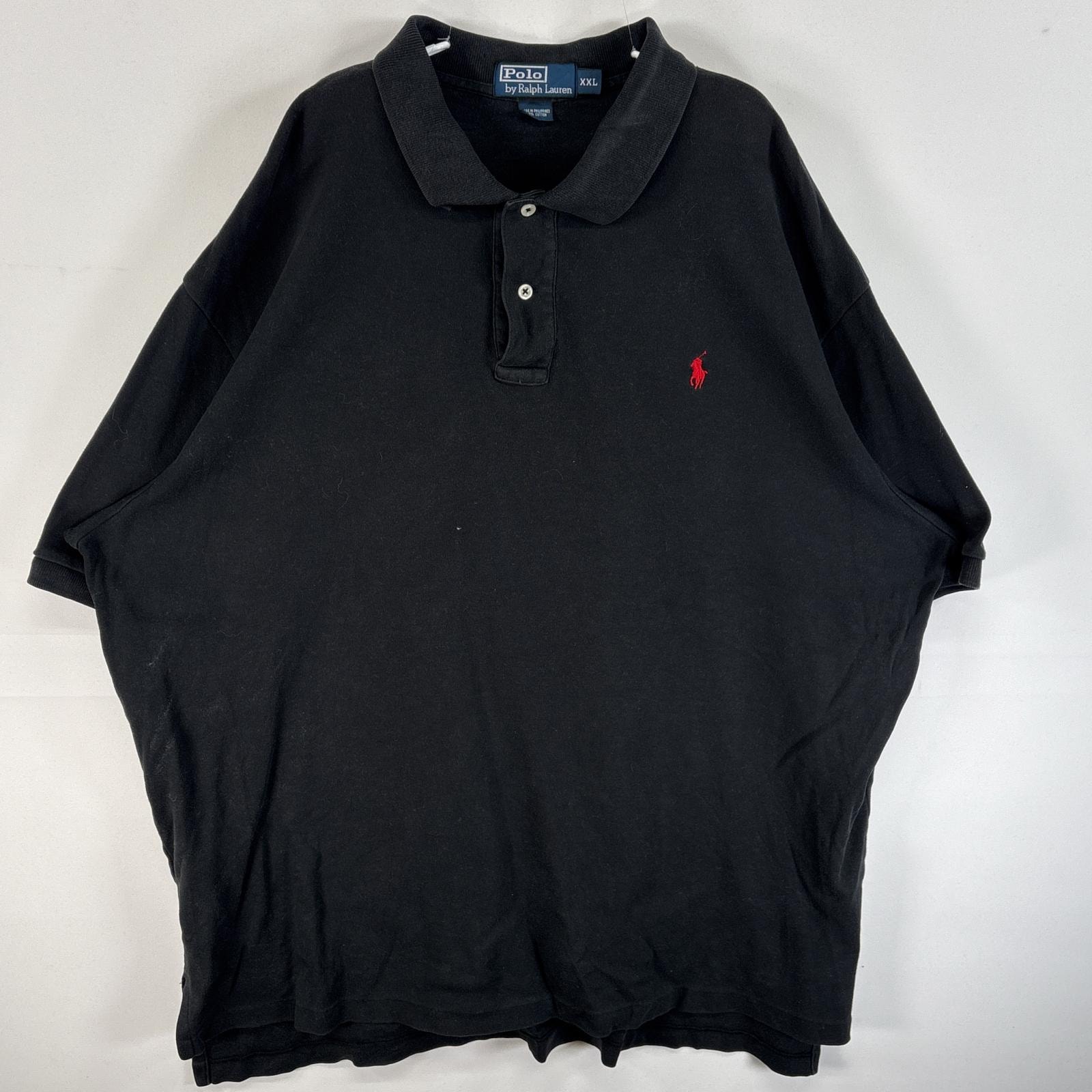 古着 90's/90年代 ポロバイラルフローレン Polo by Ralph Lauren 半袖 ポロシャツ ワンポイント ロゴ 刺繍 2ボタン 大きいサイズ 14041  ブラック 無地 メンズ