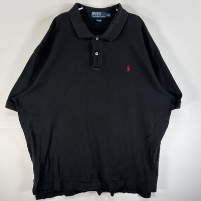 古着 90's/90年代 ポロバイラルフローレン Polo by Ralph Lauren 半袖 ポロシャツ ワンポイント ロゴ 刺繍 2ボタン 大きいサイズ 14041 ブラック 無地 メンズ