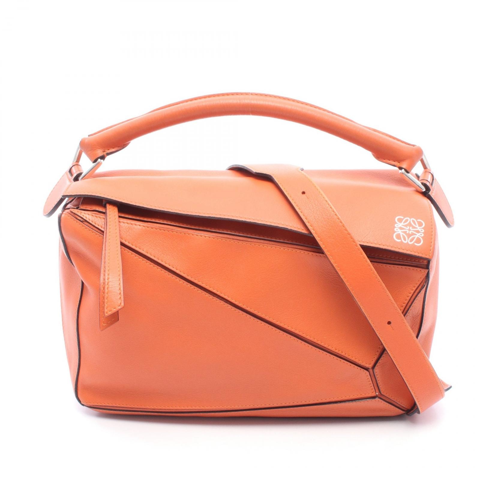ロエベ LOEWE パズルバッグ ミディアム 2WAY ハンドバッグ バッグ レザー レディース オレンジ系 【中古】