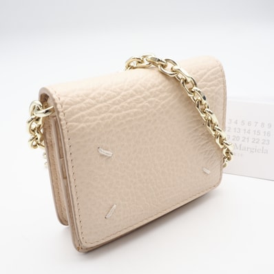 美品 MAISON MARGIELA メゾンマルジェラ カーフレザー スモール レザー チェーン ウォレット SA3UI0009 ショルダーバッグ ベージュ カーフレザー レディース