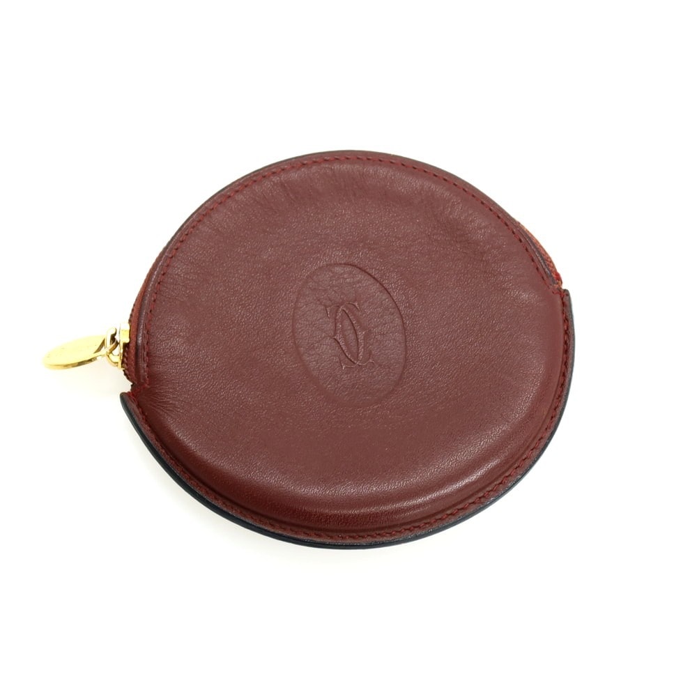 【中古】カルティエ CARTIER レザー サークル コインケース ボルドー【ユニセックス】