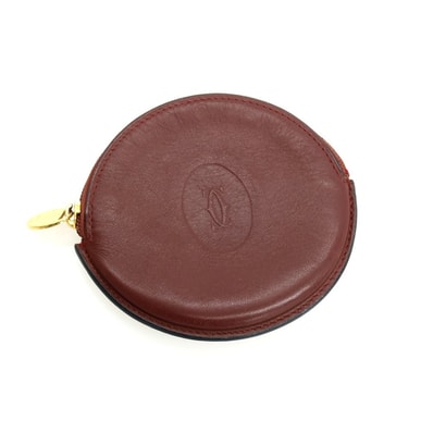 【中古】カルティエ CARTIER レザー サークル コインケース ボルドー【ユニセックス】