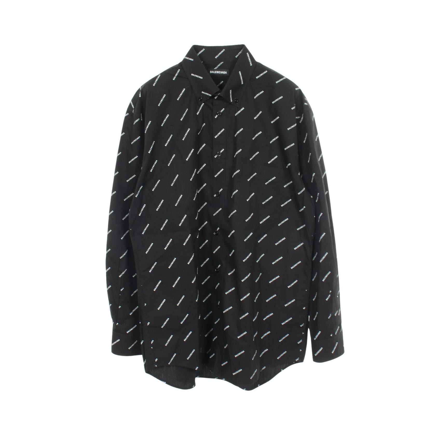 バレンシアガ BALENCIAGA オールオーバーロゴ ボタンダウン 長袖 衣料品 トップス コットン メンズ ブラック系 534333 【中古】