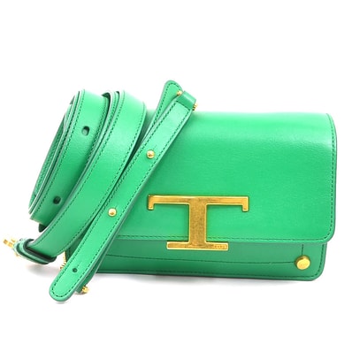 トッズ TOD’S ショルダーバッグ ベルトバッグ Tタイムレス レザー グリーン レディース【中古】 h32525j