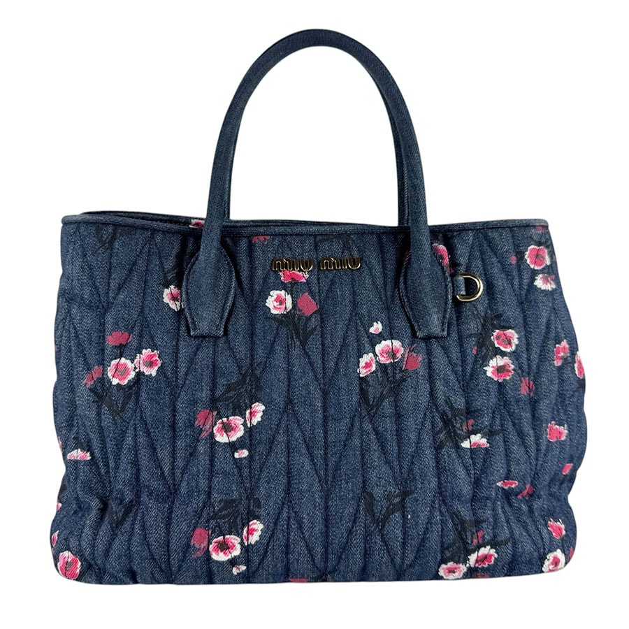 ミュウミュウ MIUMIU ハンドバッグ ショルダーバッグ デニム ネイビー/ピンク レディース 5BG102【中古】 z10191
