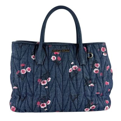 ミュウミュウ MIUMIU ハンドバッグ ショルダーバッグ デニム ネイビー/ピンク レディース 5BG102【中古】 z10191