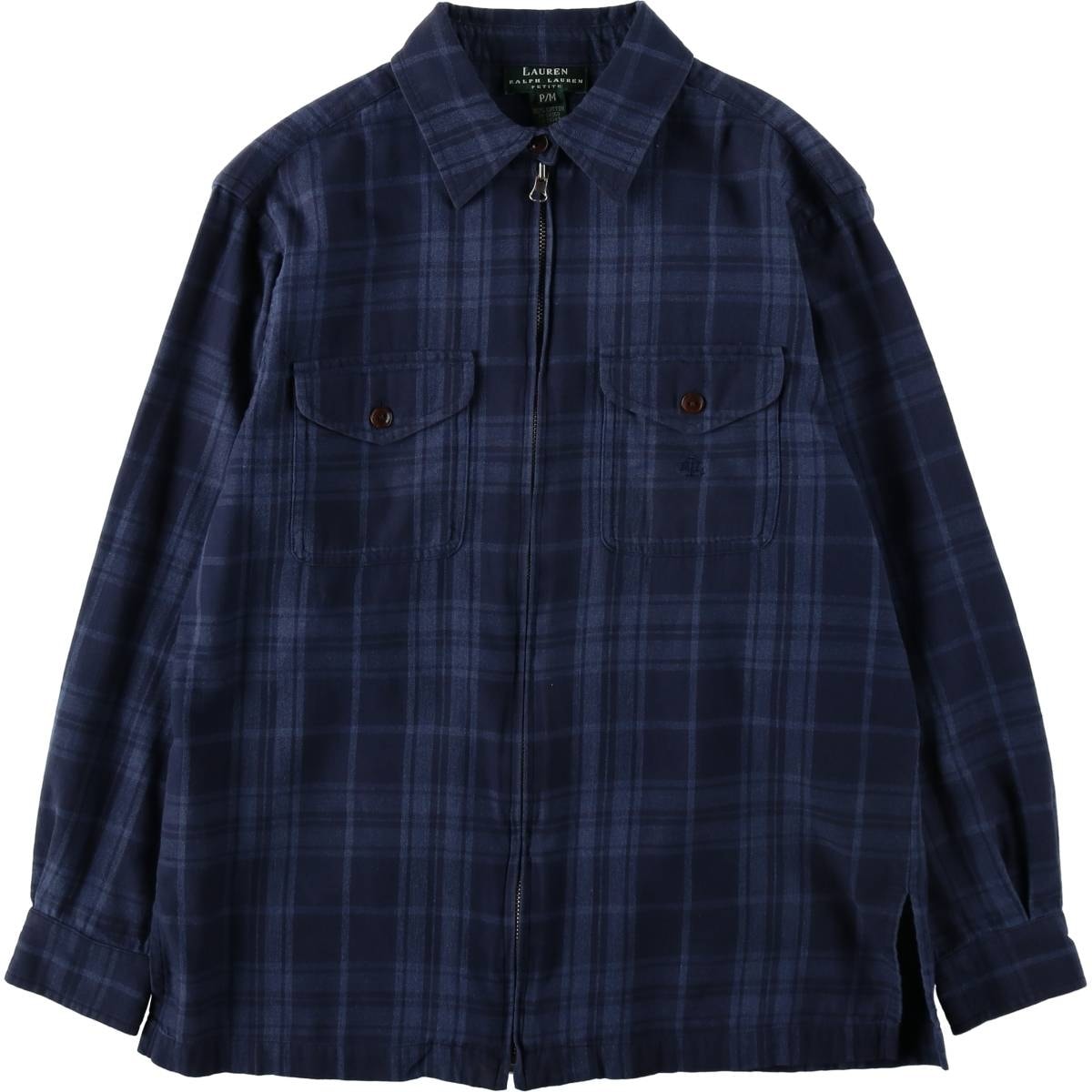 古着 ラルフローレン Ralph Lauren LAUREN ローレン フルジップ 長袖 コットンチェックシャツ レディースM相当/eaa641904