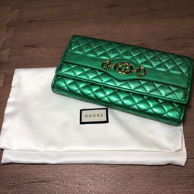 GUCCI Quilted Long Wallet "Metallic Green"