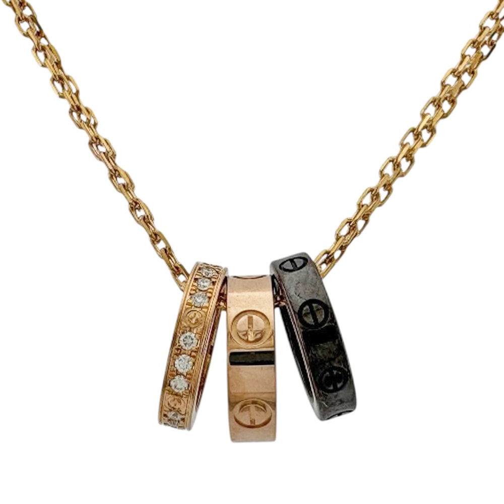 カルティエ ラブ スリーフープ ネックレス 18金 K18ピンクゴールド ダイヤモンド レディース CARTIER 中古
