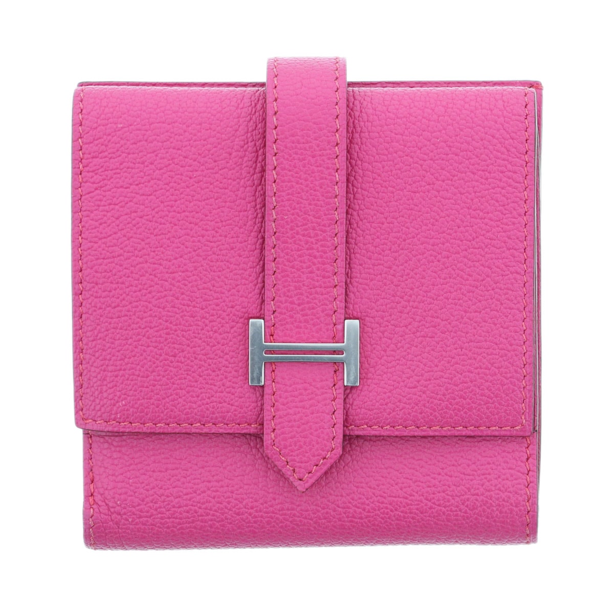 HERMES エルメス ベアン レクトベルソ 三つ折り財布 シェーブル ローズショッキング シルバー金具 □K(2007)刻印  レディース【中古】