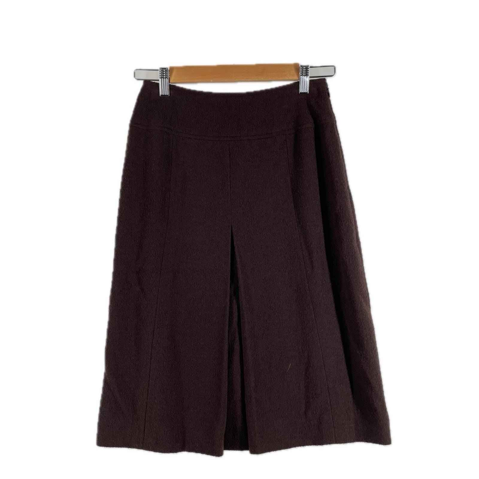 極美品 CHANEL シャネル プレーン 秋冬 AW スカート ウール ブラウン レディース 38 シルク100%【古着】【中古】