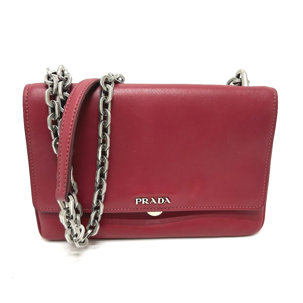 プラダ PRADA ロゴ 1BD009 チェーン カバン 斜め掛け 肩掛け ショルダーバッグ レザー レッド