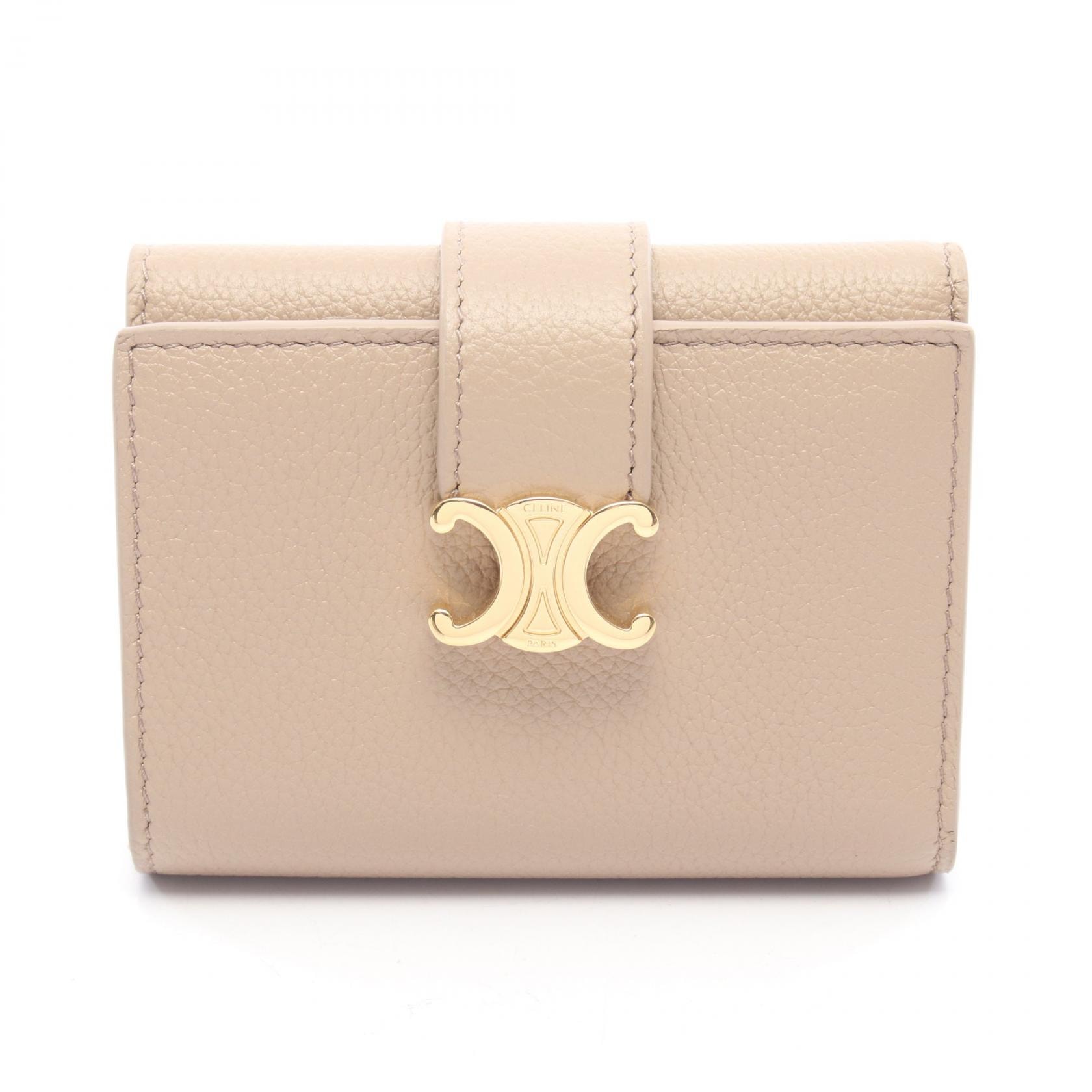 セリーヌ CELINE ファイン ストラップ ニノ 三つ折り財布 財布 レザー レディース ベージュ系 10M963GHH 【中古】