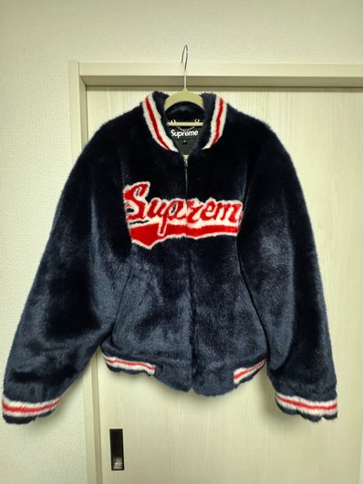 Supreme Faux Fur Varsity Jacket "Navy"