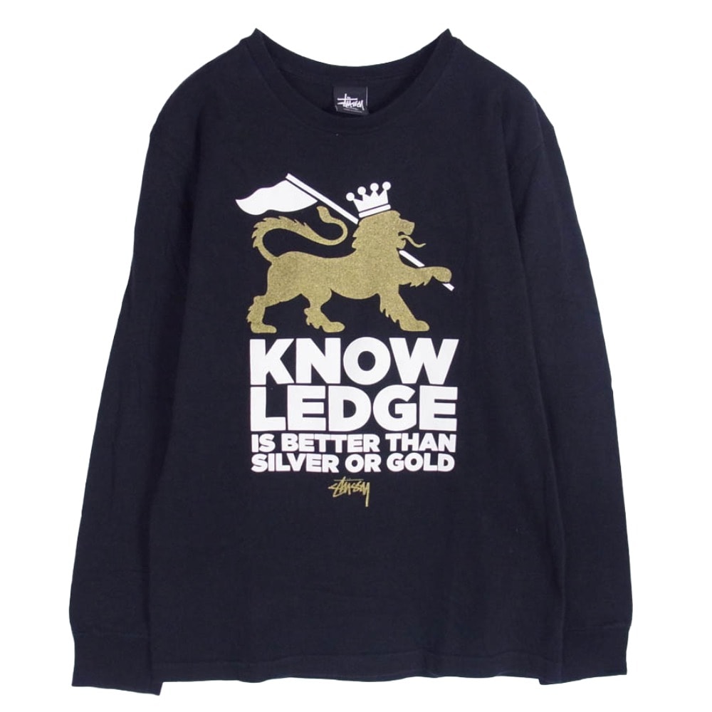 STUSSY ステューシー Tシャツ メキシコ製 ラスタライオン フロントプリント ロングスリーブ 長袖 Tシャツ ブラック系 S【中古】