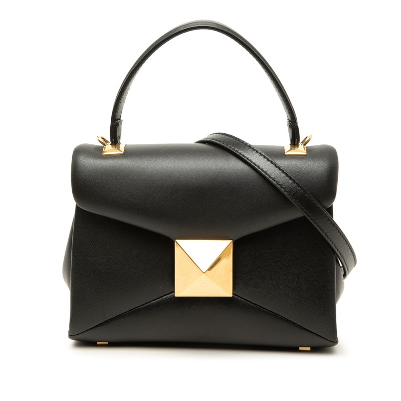 ヴァレンティノ ワンスタッズ ハンドバッグ ショルダーバッグ 2WAY ブラック レザー レディース VALENTINO 中古
