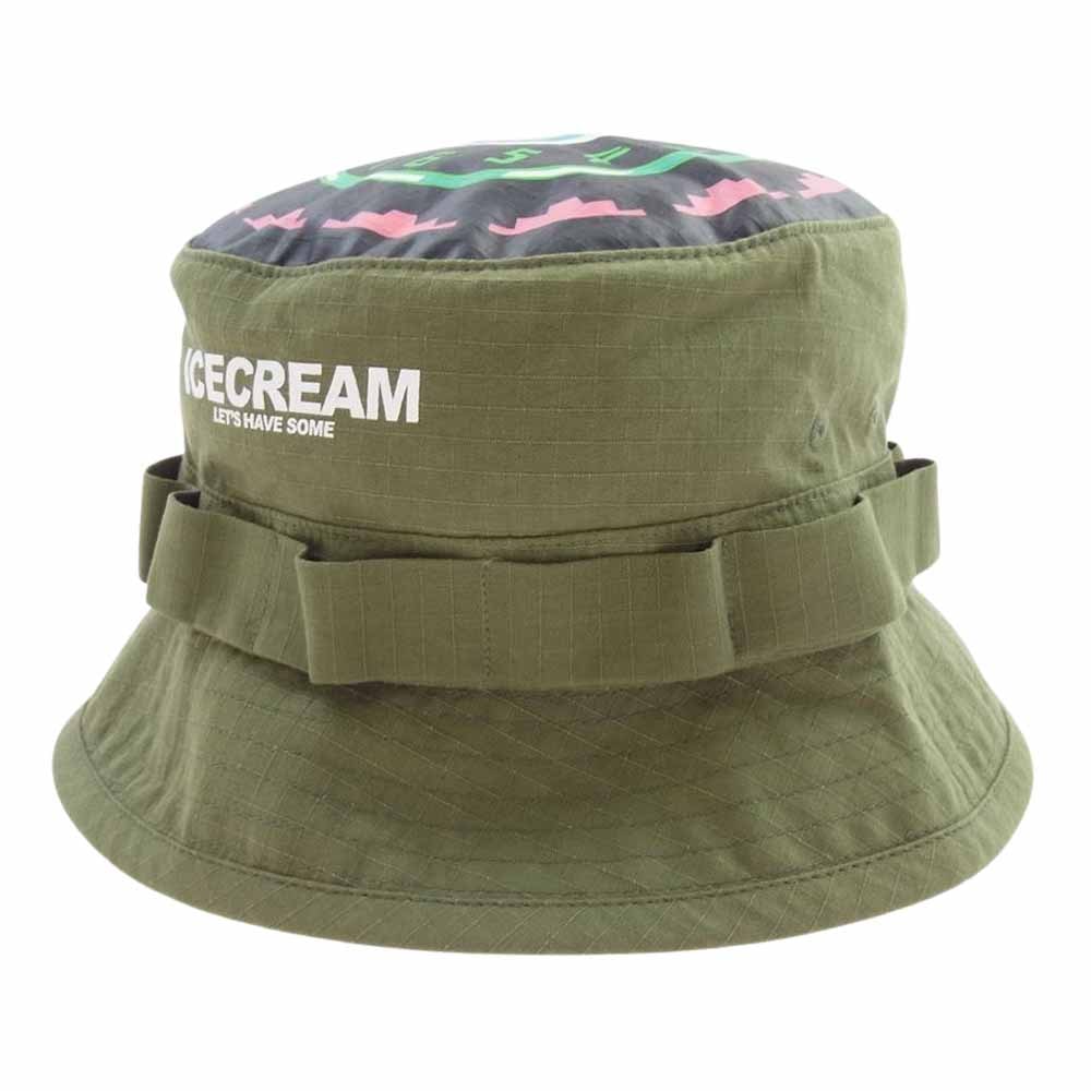 ICE CREAM アイスクリーム 帽子 411-1803 Buy Icecream Army Bucket Hat アーミー バケット ハット グリーン系 S/M【中古】