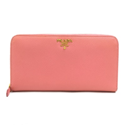 プラダ PRADA ラウンドファスナー長財布 レザー ピンク レディース【中古】 r11175a