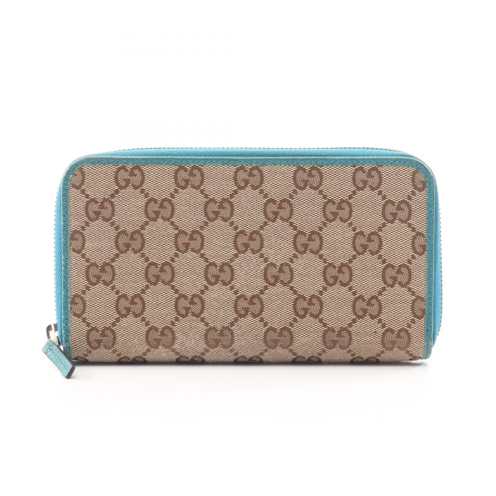 グッチ GUCCI GGキャンバス ラウンド長財布 財布 キャンバス レザー レディース ベージュ系 / ブルー系 363423 【中古】